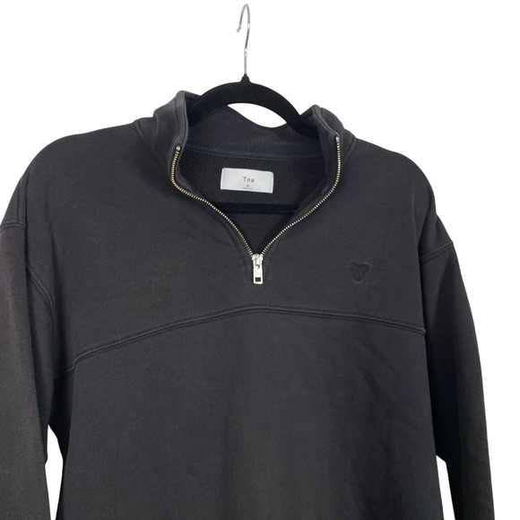 TNA Aritzia Womens Medium Cozy Sweatshirt 1/4 Zip Black Pullover Athleisure M - Picture 1 of 6
